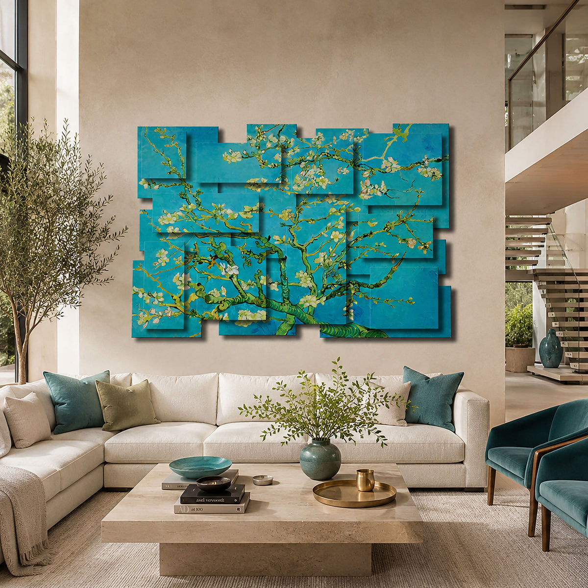 Almond Blossoms wall sculpture displayed in a styled interior