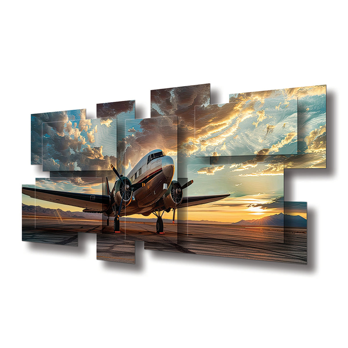 Aviator wall sculpture at an angle, showing the layered aluminum panels