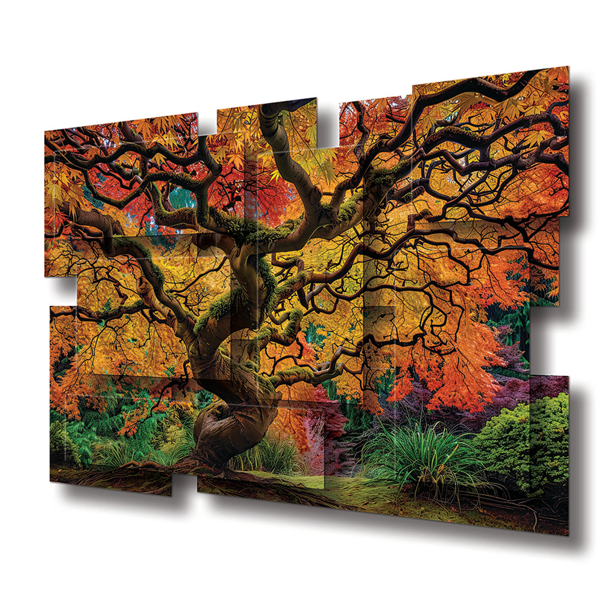 Enchanted wall sculpture at an angle, showing the layered aluminum panels