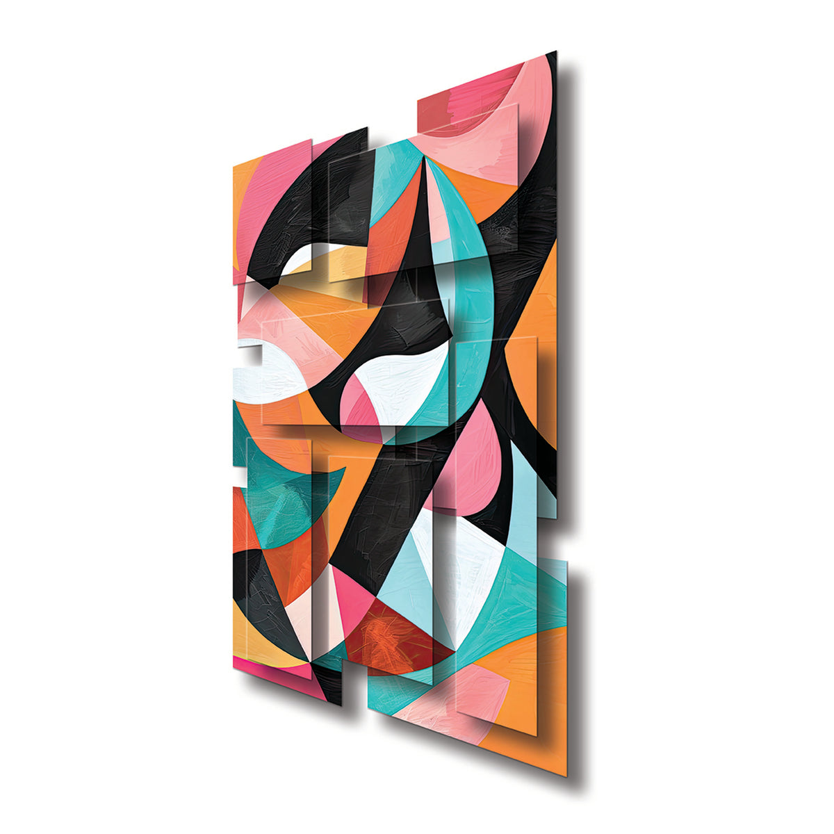 Introspect wall sculpture at an angle, showing the layered aluminum panels