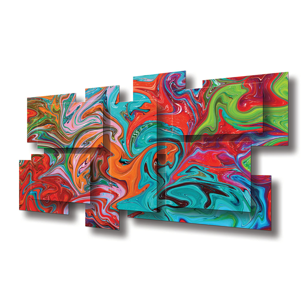 Joy wall sculpture at an angle, showing the layered aluminum panels