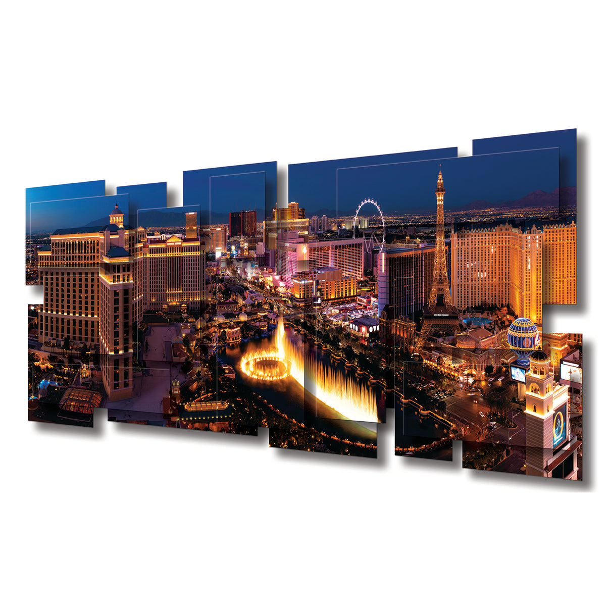 Las Vegas wall sculpture at an angle, showing the layered aluminum panels