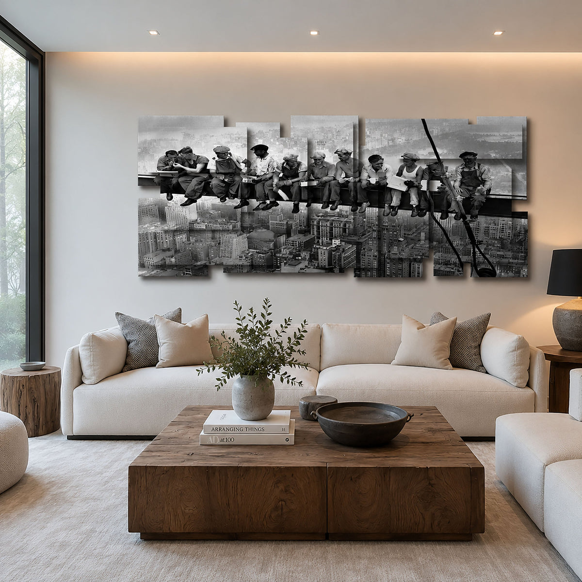 Lunchtime wall sculpture displayed in a styled interior