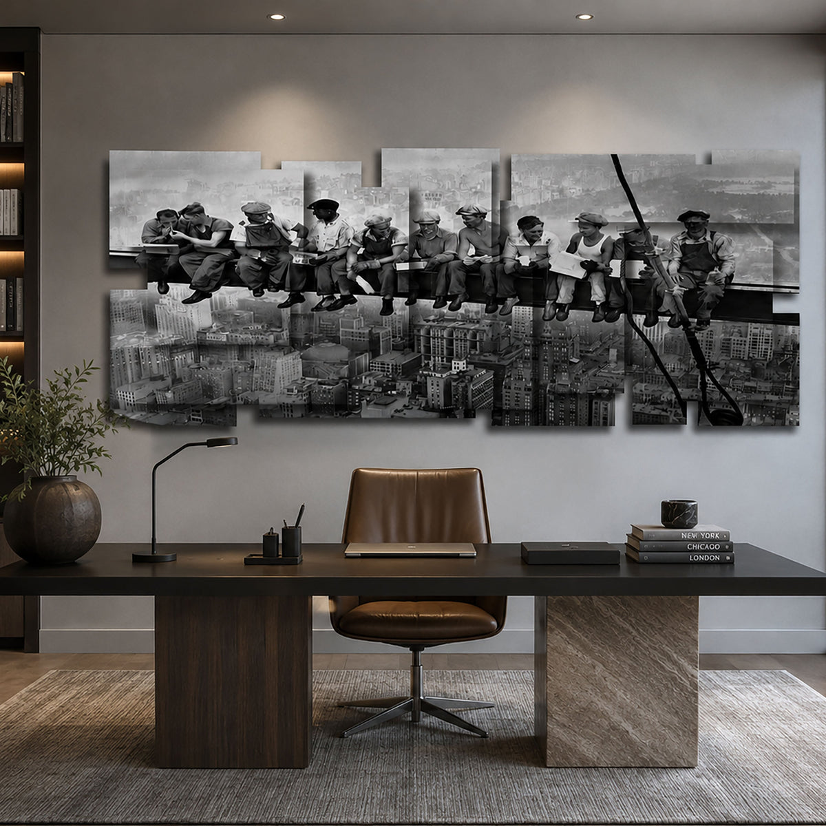 Lunchtime wall sculpture displayed in a styled interior