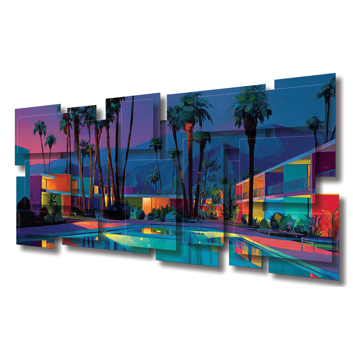 Mirage wall sculpture at an angle, showing the layered aluminum panels