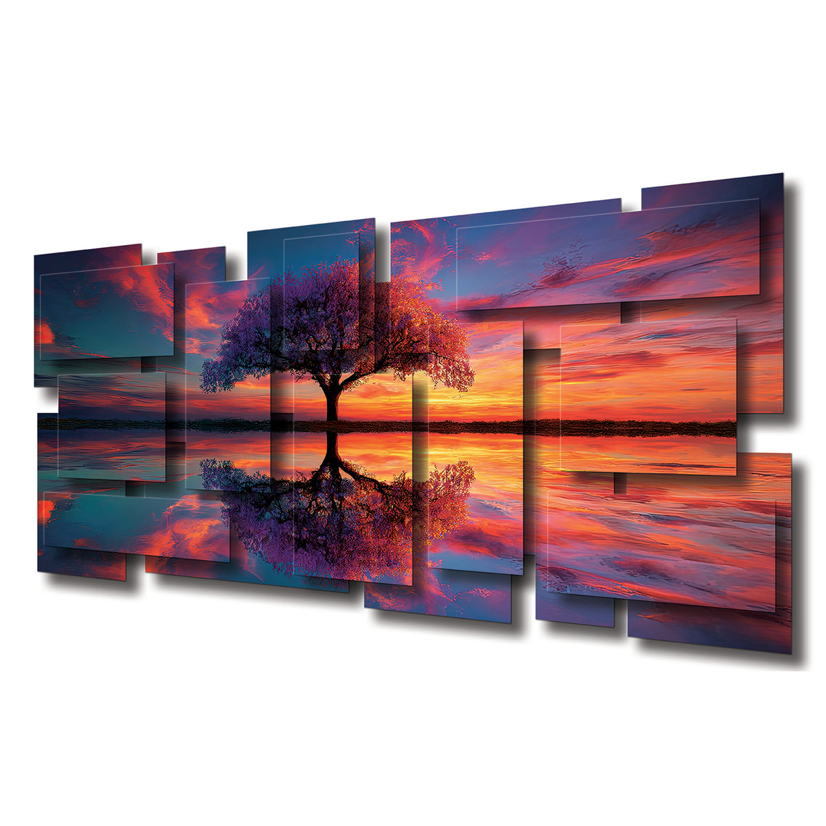 Mystic wall sculpture at an angle, showing the layered aluminum panels