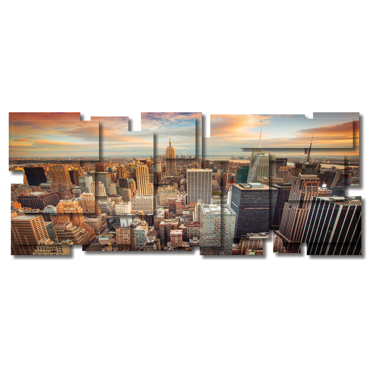 New York 1 wall sculpture, panoramic, 84 x 34 inches