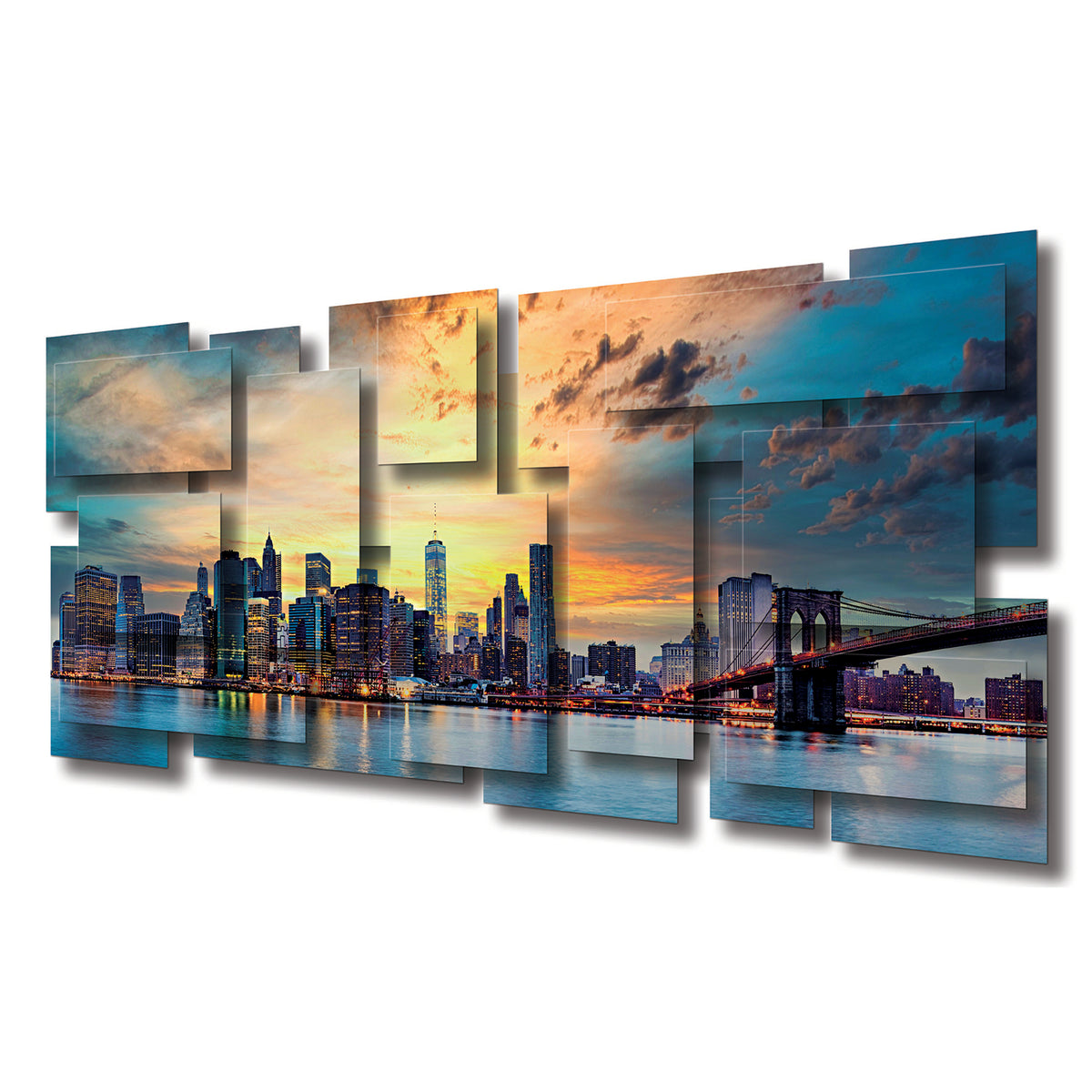 New York 2 wall sculpture at an angle, showing the layered aluminum panels