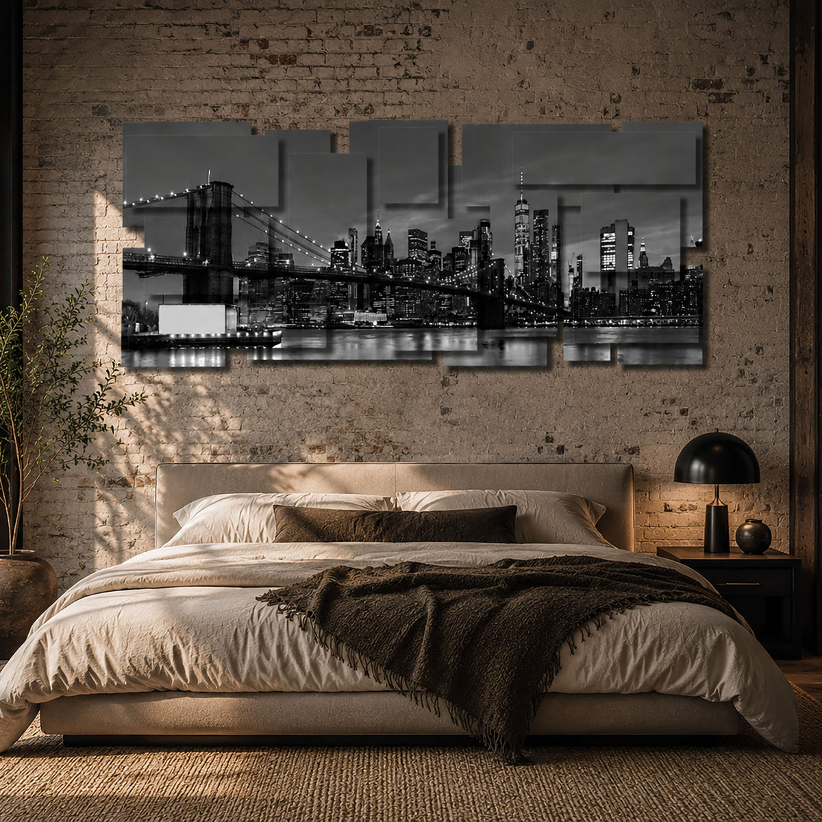 New York 3 B/W wall sculpture displayed in a styled interior