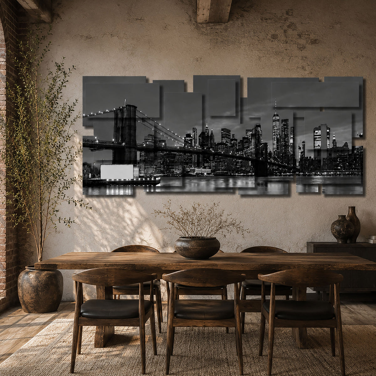 New York 3 B/W wall sculpture displayed in a styled interior