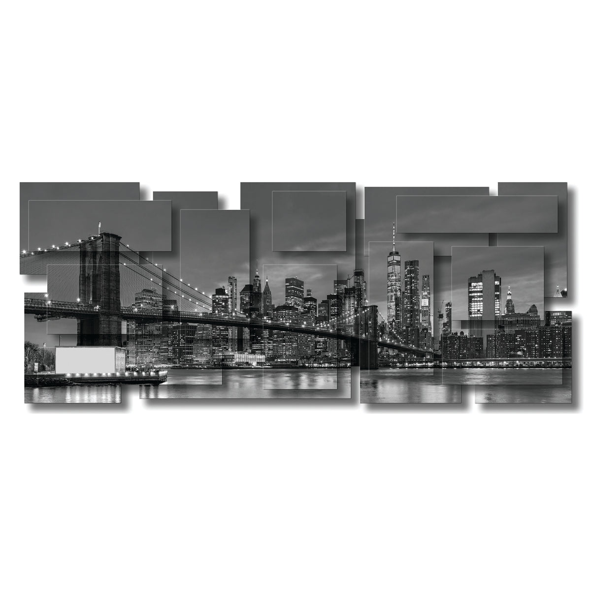 New York 3 B/W wall sculpture, panoramic