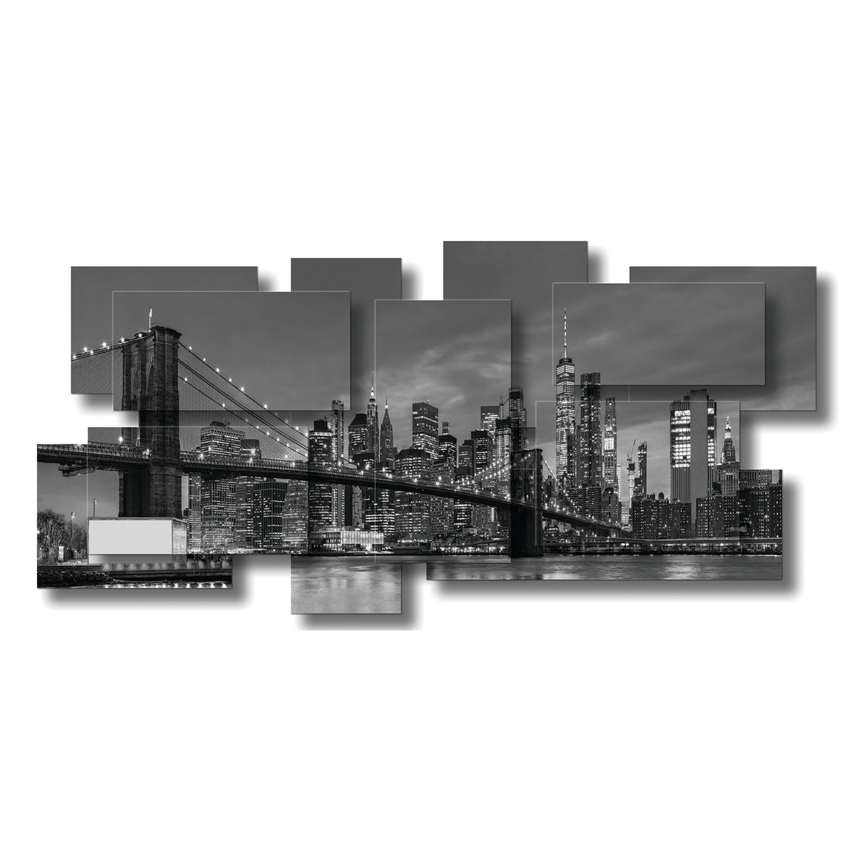 New York 3 B/W wall sculpture, panoramic