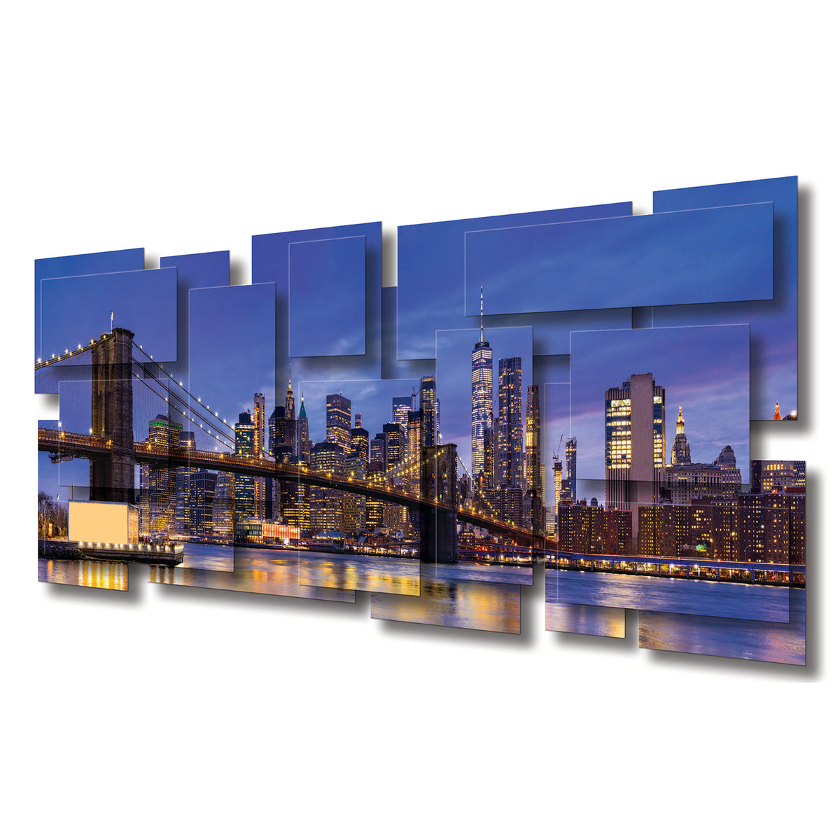 New York 3 wall sculpture at an angle, showing the layered aluminum panels