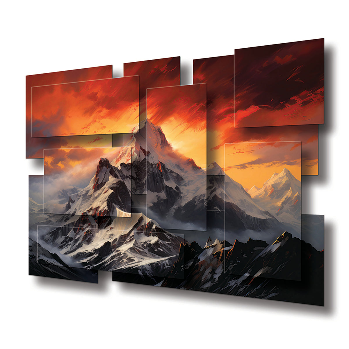 Peak wall sculpture at an angle, showing the layered aluminum panels
