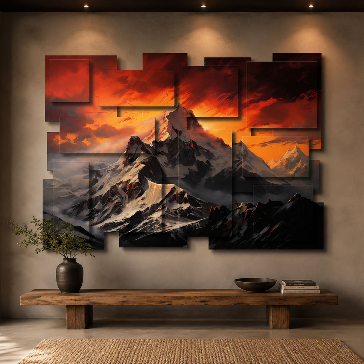 Peak wall sculpture displayed in a styled interior