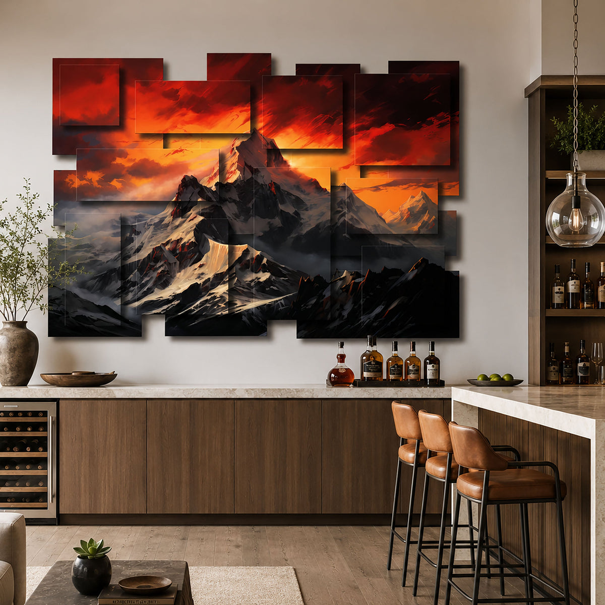Peak wall sculpture displayed in a styled interior