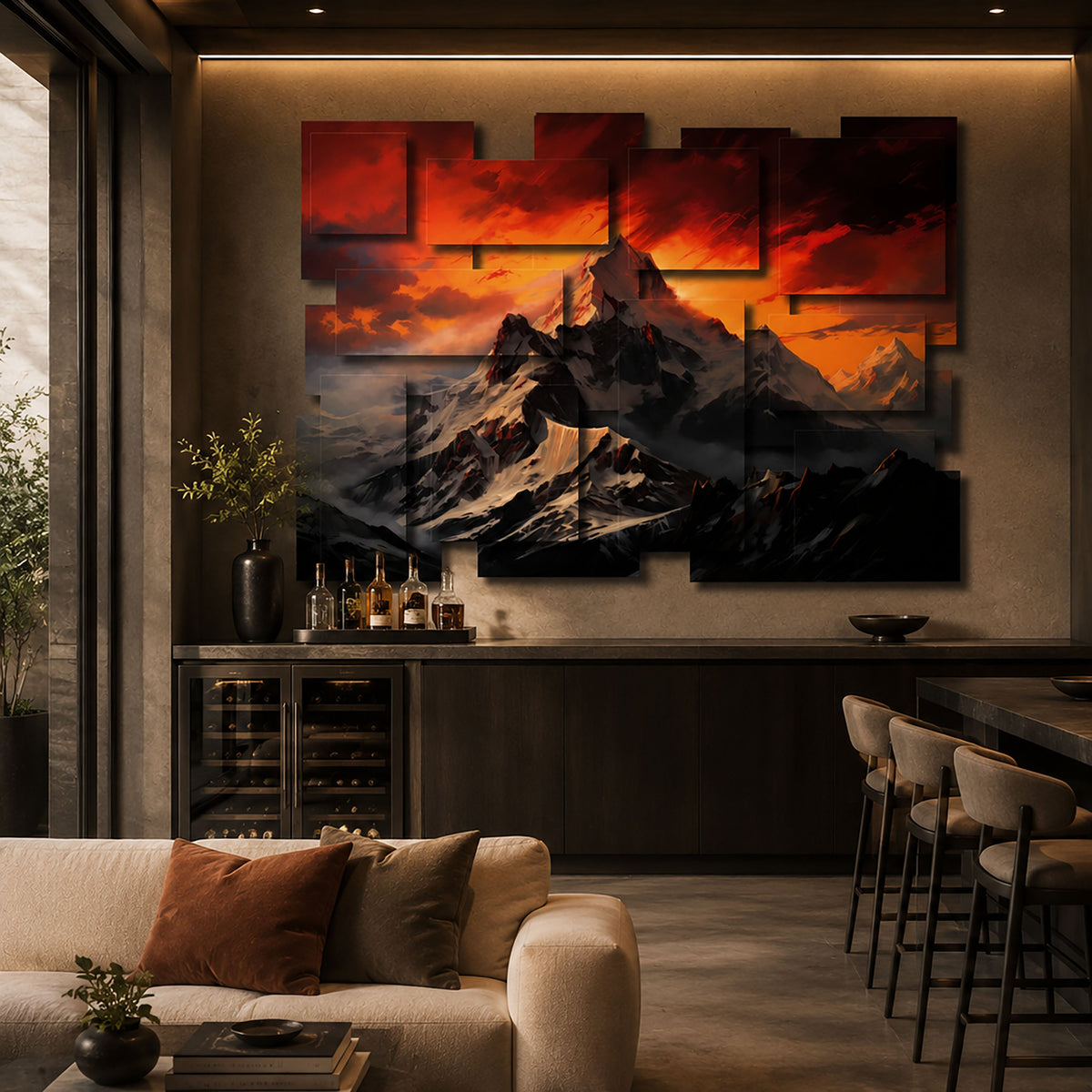 Peak wall sculpture displayed in a styled interior