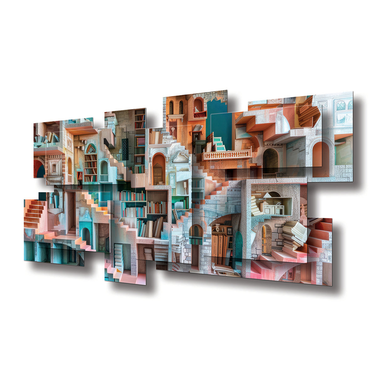 Perspective wall sculpture at an angle, showing the layered aluminum panels