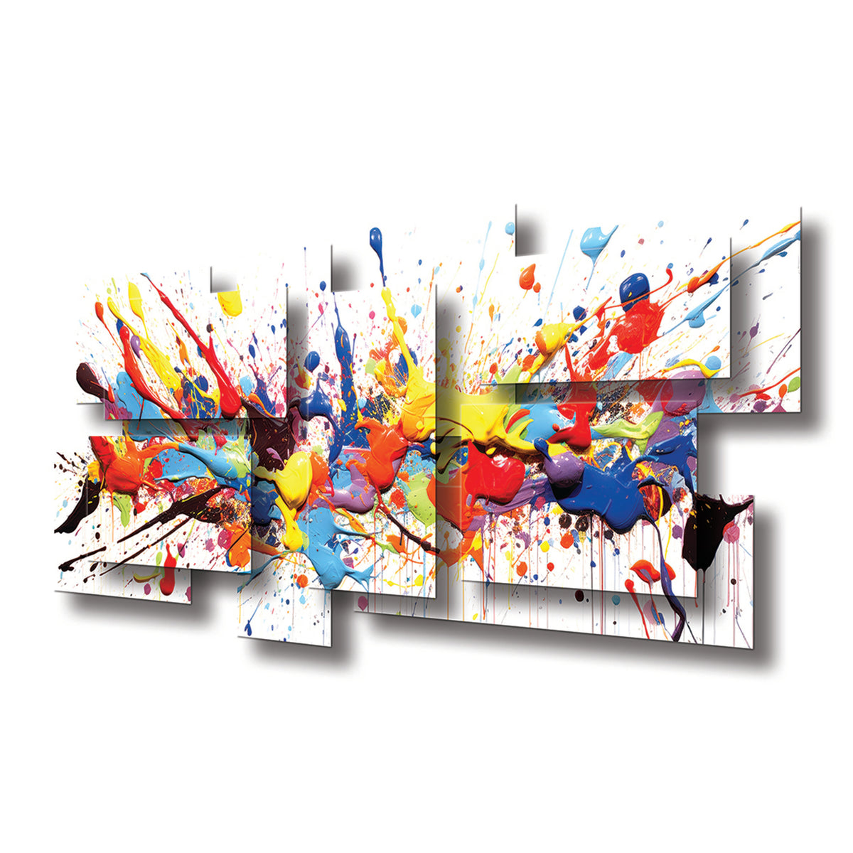 Splash wall sculpture at an angle, showing the layered aluminum panels