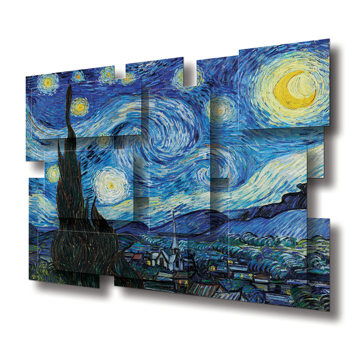 Starry Night wall sculpture at an angle, showing the layered aluminum panels