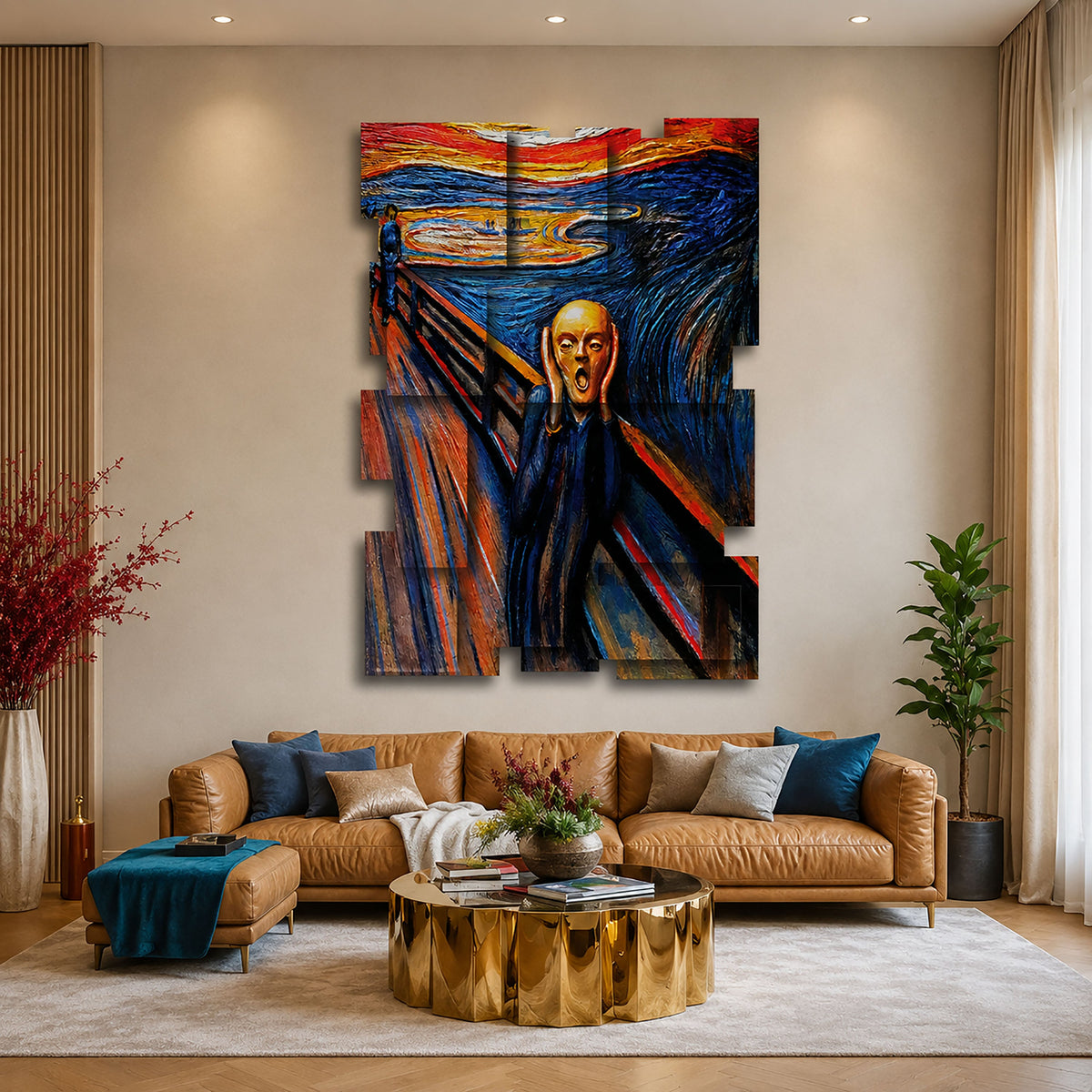 The Scream wall sculpture displayed in a styled interior
