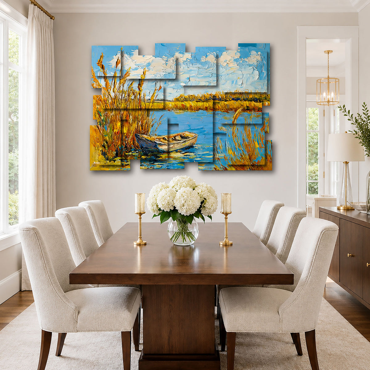 Tranquility wall sculpture displayed in a styled interior
