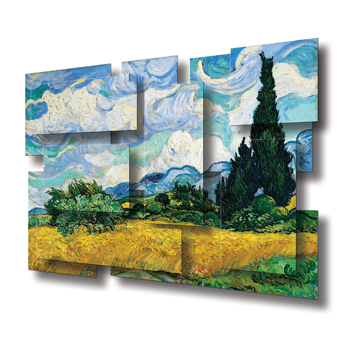 Wheat Field wall sculpture at an angle, showing the layered aluminum panels