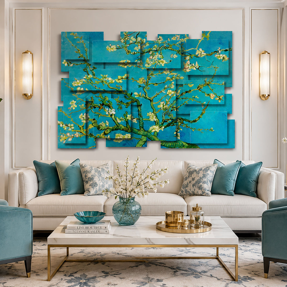 Almond Blossoms wall sculpture displayed in a styled interior