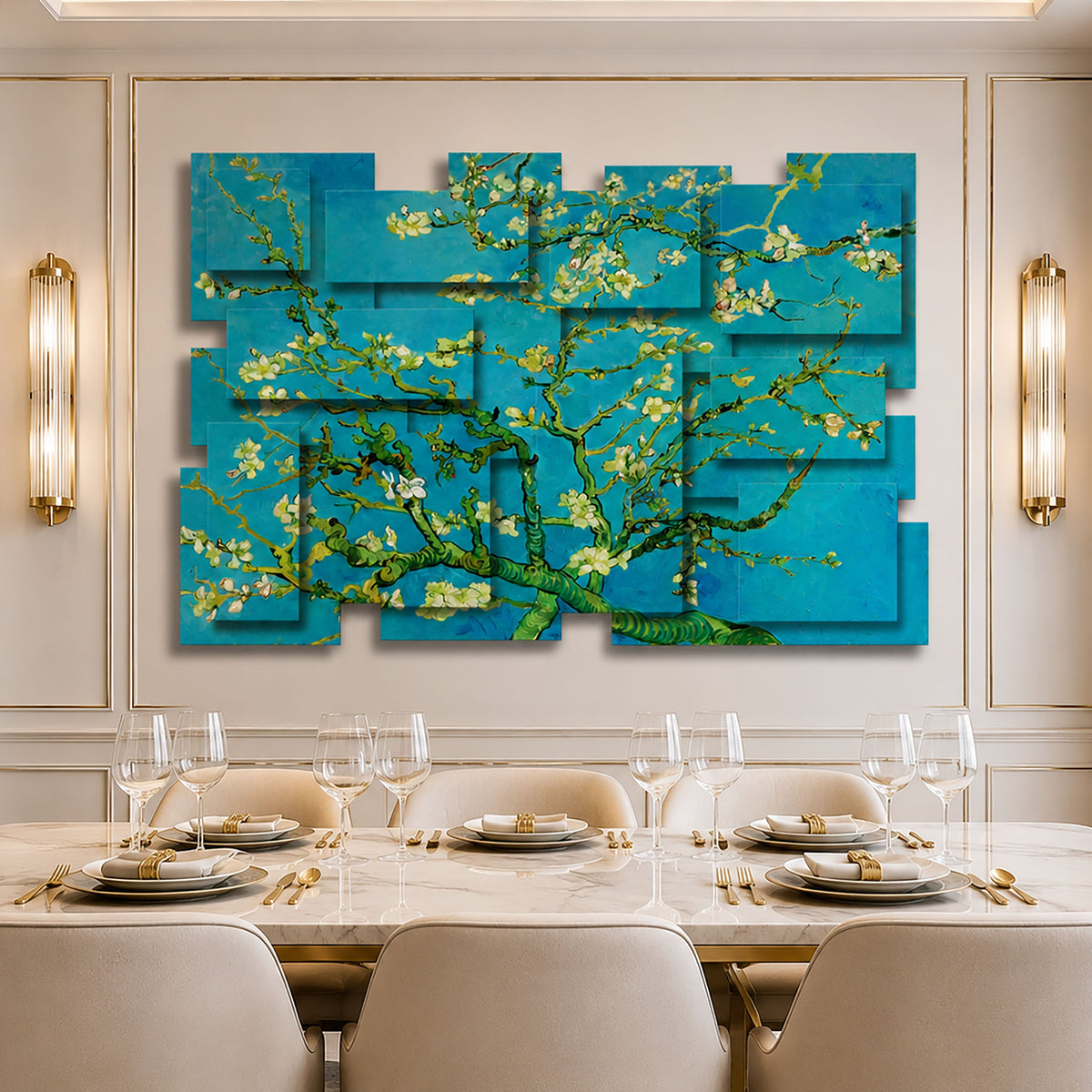 Almond Blossoms wall sculpture displayed in a styled interior