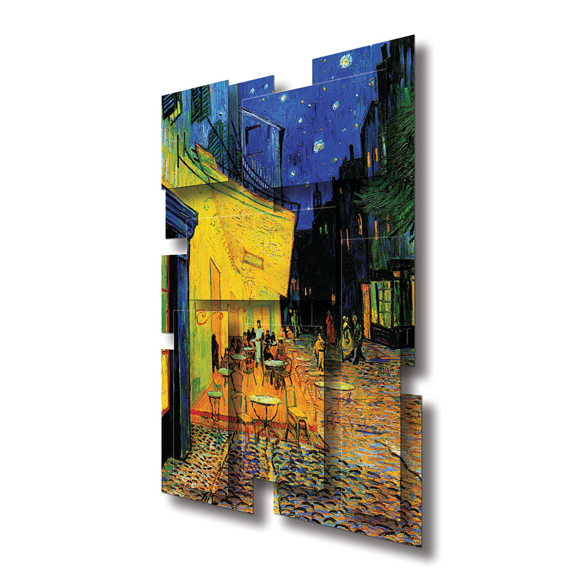 Cafe Terrace wall sculpture at an angle, showing the layered aluminum panels