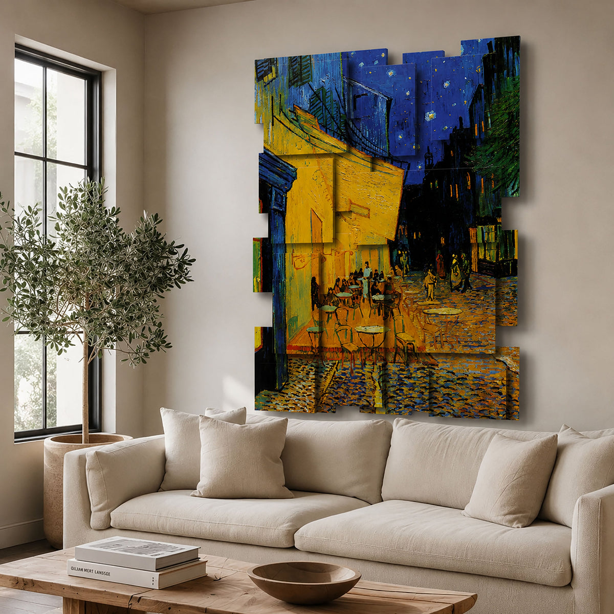 Cafe Terrace wall sculpture displayed in a styled interior