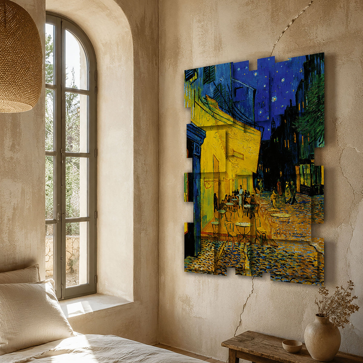 Cafe Terrace wall sculpture displayed in a styled interior