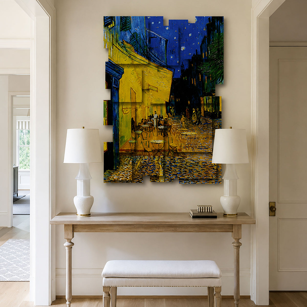 Cafe Terrace wall sculpture displayed in a styled interior