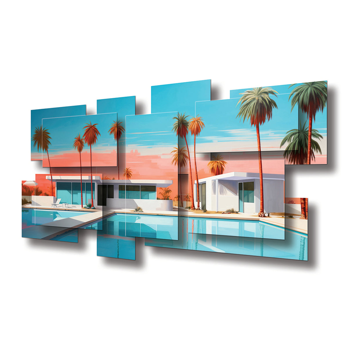 Cali wall sculpture at an angle, showing the layered aluminum panels