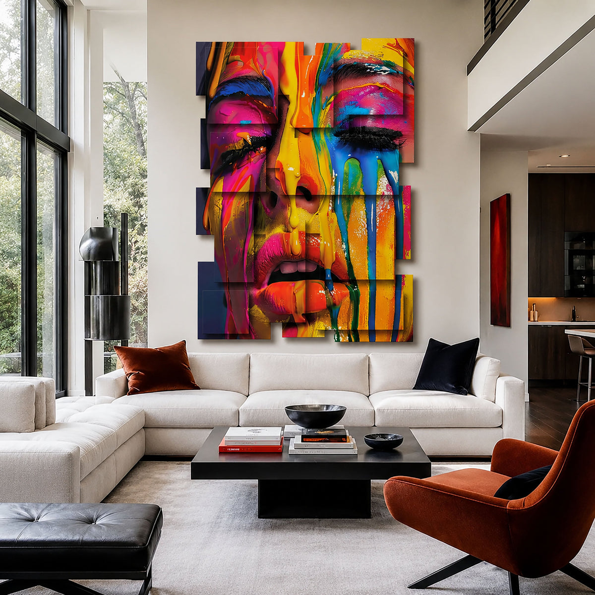 Drip wall sculpture displayed in a styled interior
