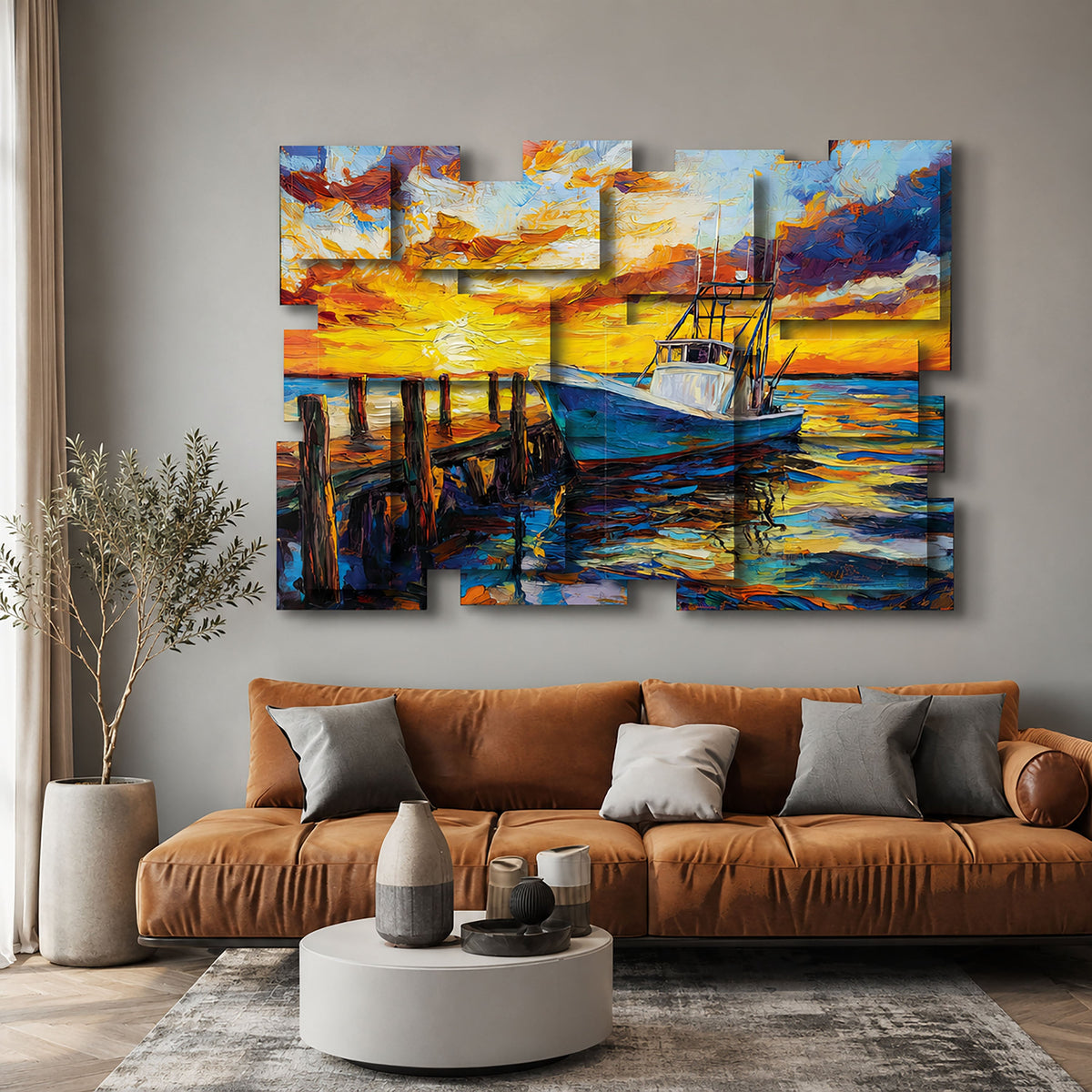 Dusk wall sculpture displayed in a styled interior