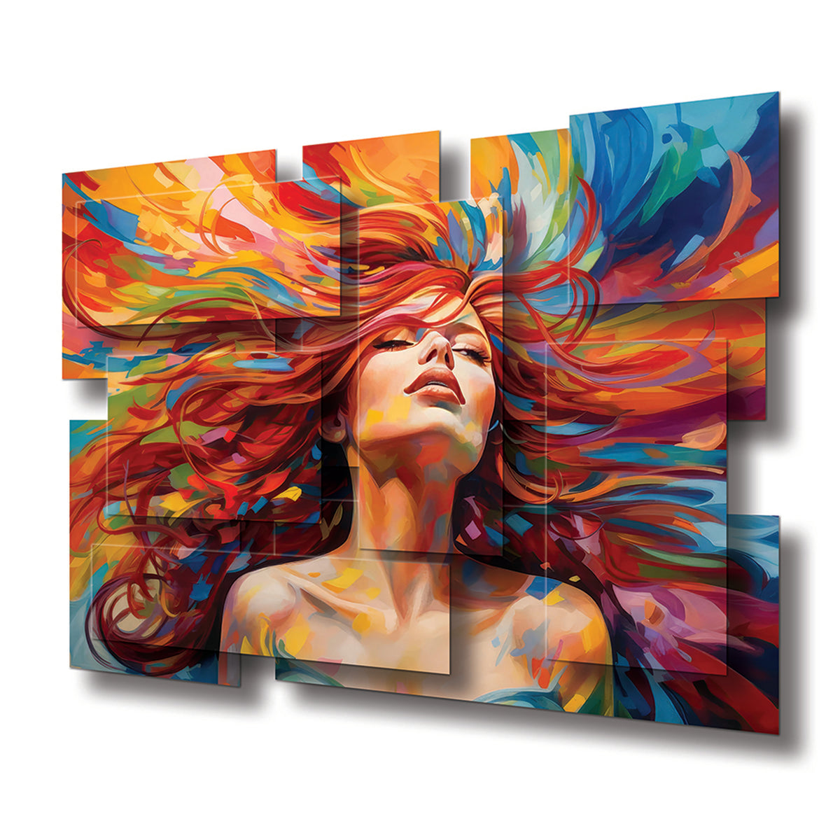 Energy wall sculpture at an angle, showing the layered aluminum panels