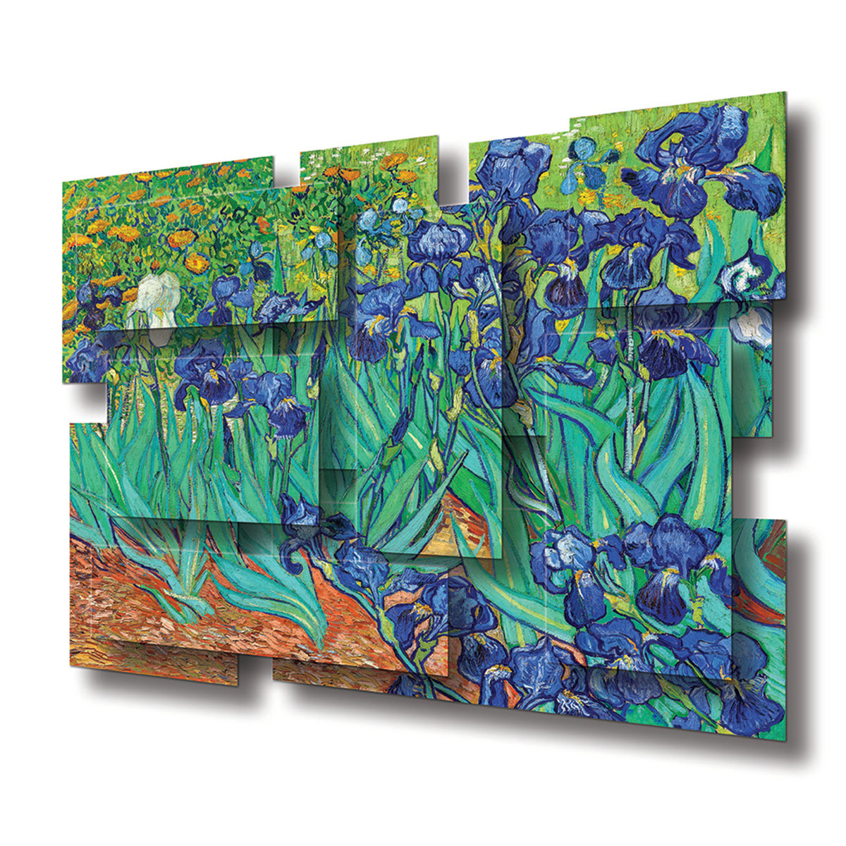 Irises wall sculpture at an angle, showing the layered aluminum panels