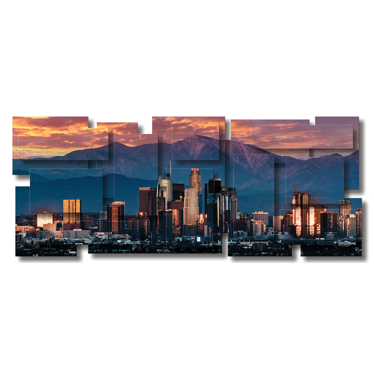 Los Angeles wall sculpture, panoramic, 60 x 24 inches