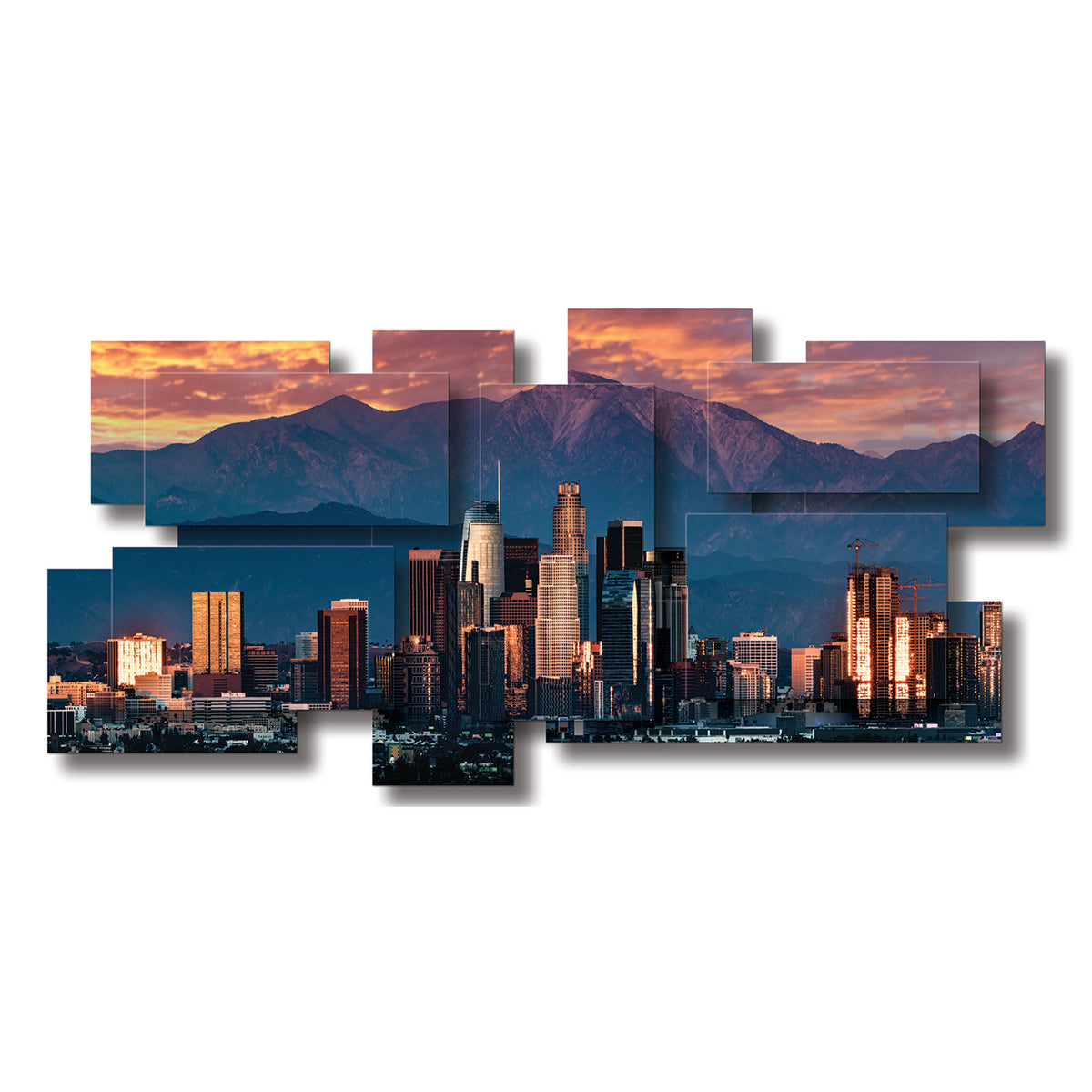 Los Angeles wall sculpture, panoramic, 46 x 22 inches