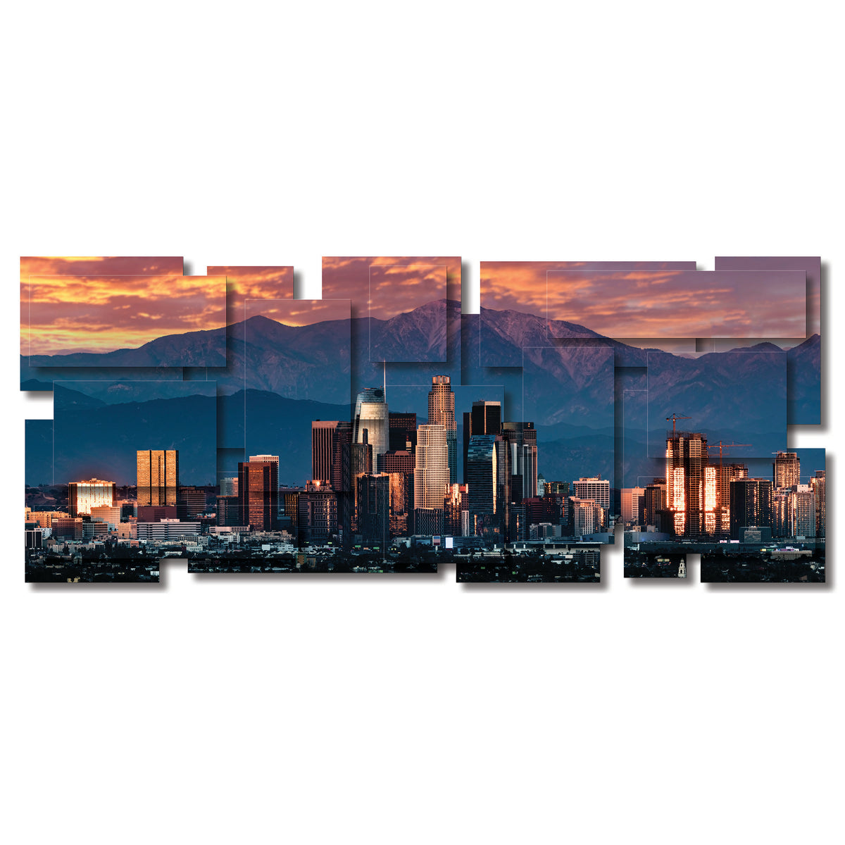 Los Angeles wall sculpture, panoramic, 84 x 34 inches