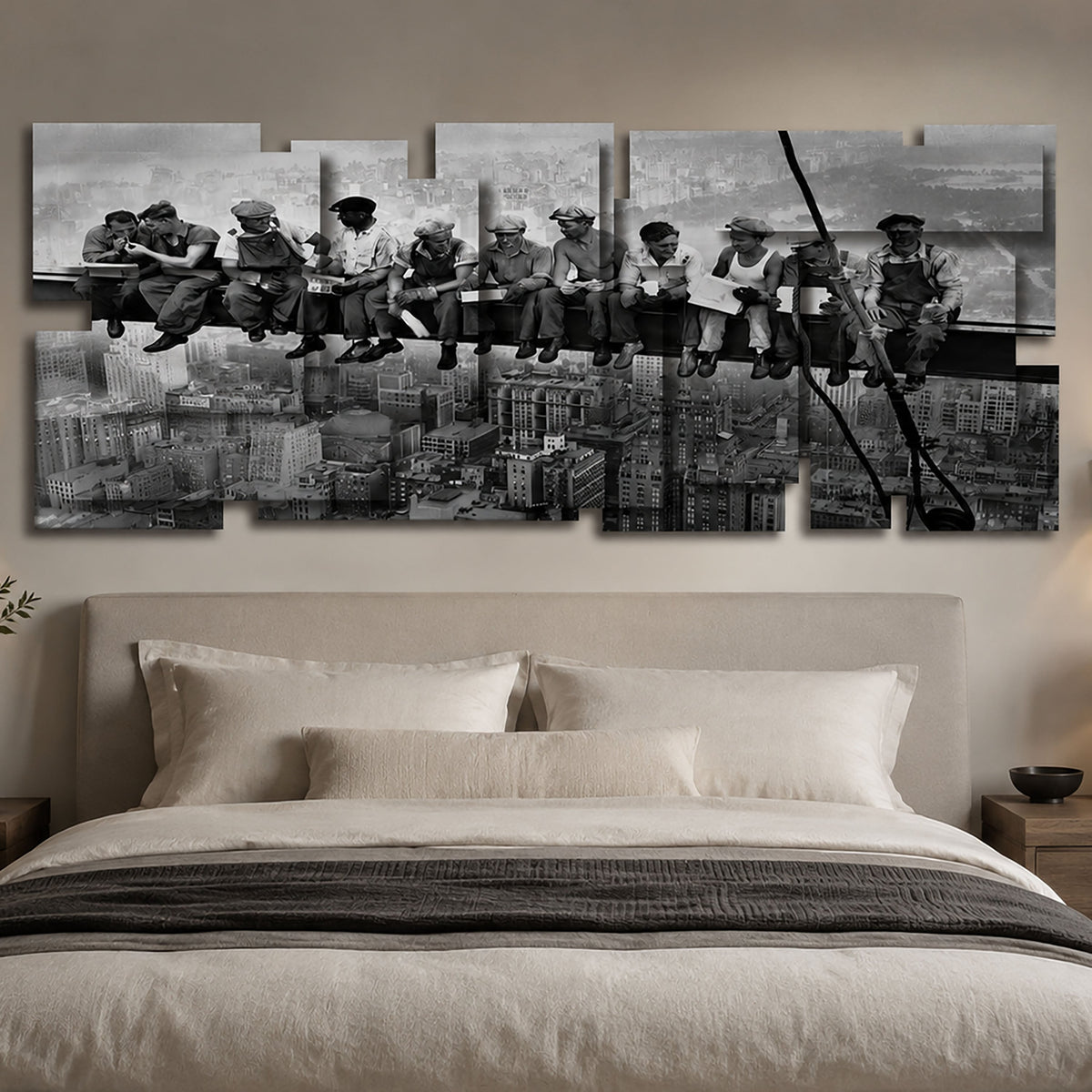 Lunchtime wall sculpture displayed in a styled interior