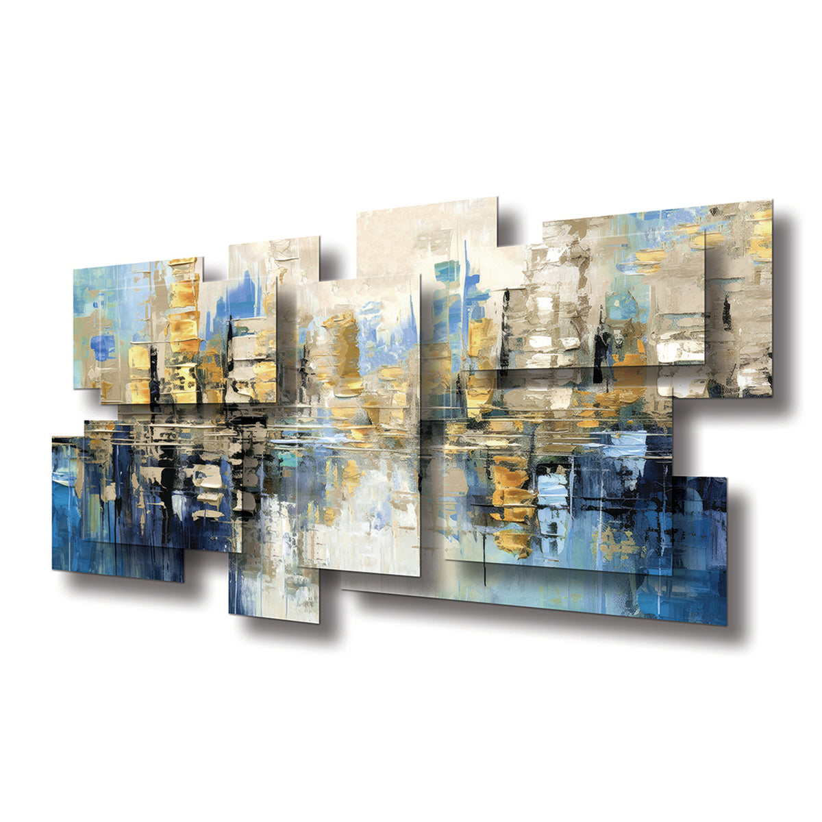 Luster wall sculpture at an angle, showing the layered aluminum panels