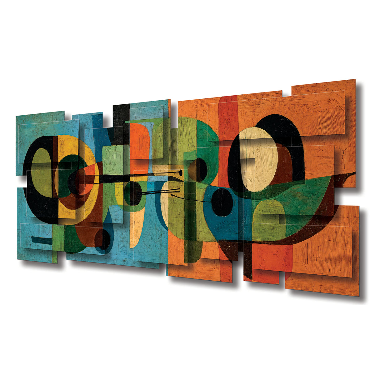 Mid Mod wall sculpture at an angle, showing the layered aluminum panels