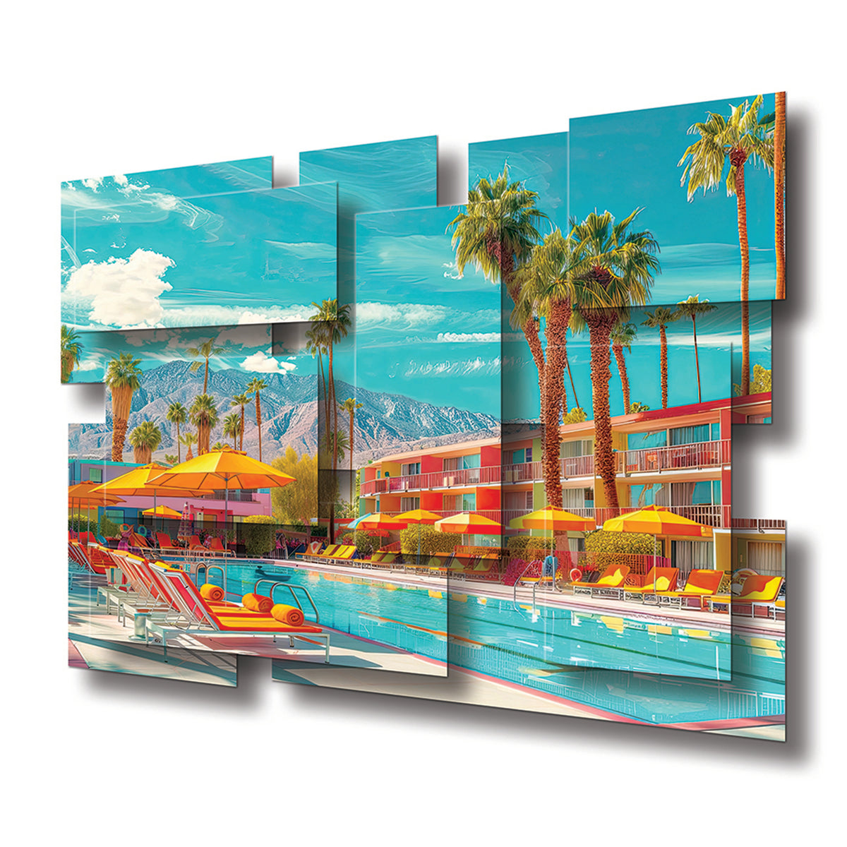 Palm Springs wall sculpture at an angle, showing the layered aluminum panels