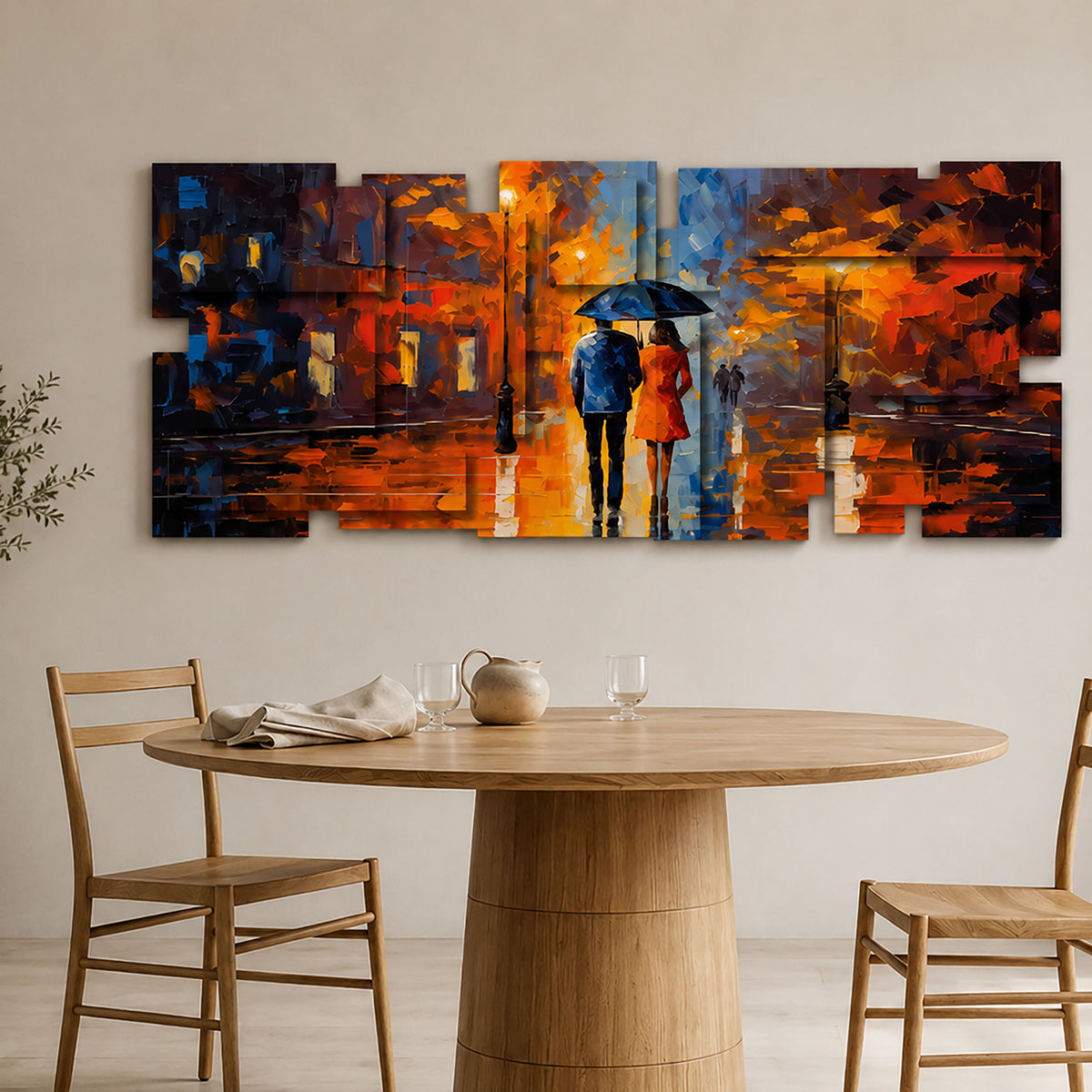 Rain wall sculpture displayed in a styled interior