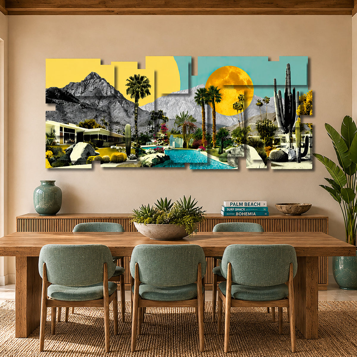 Retro wall sculpture displayed in a styled interior