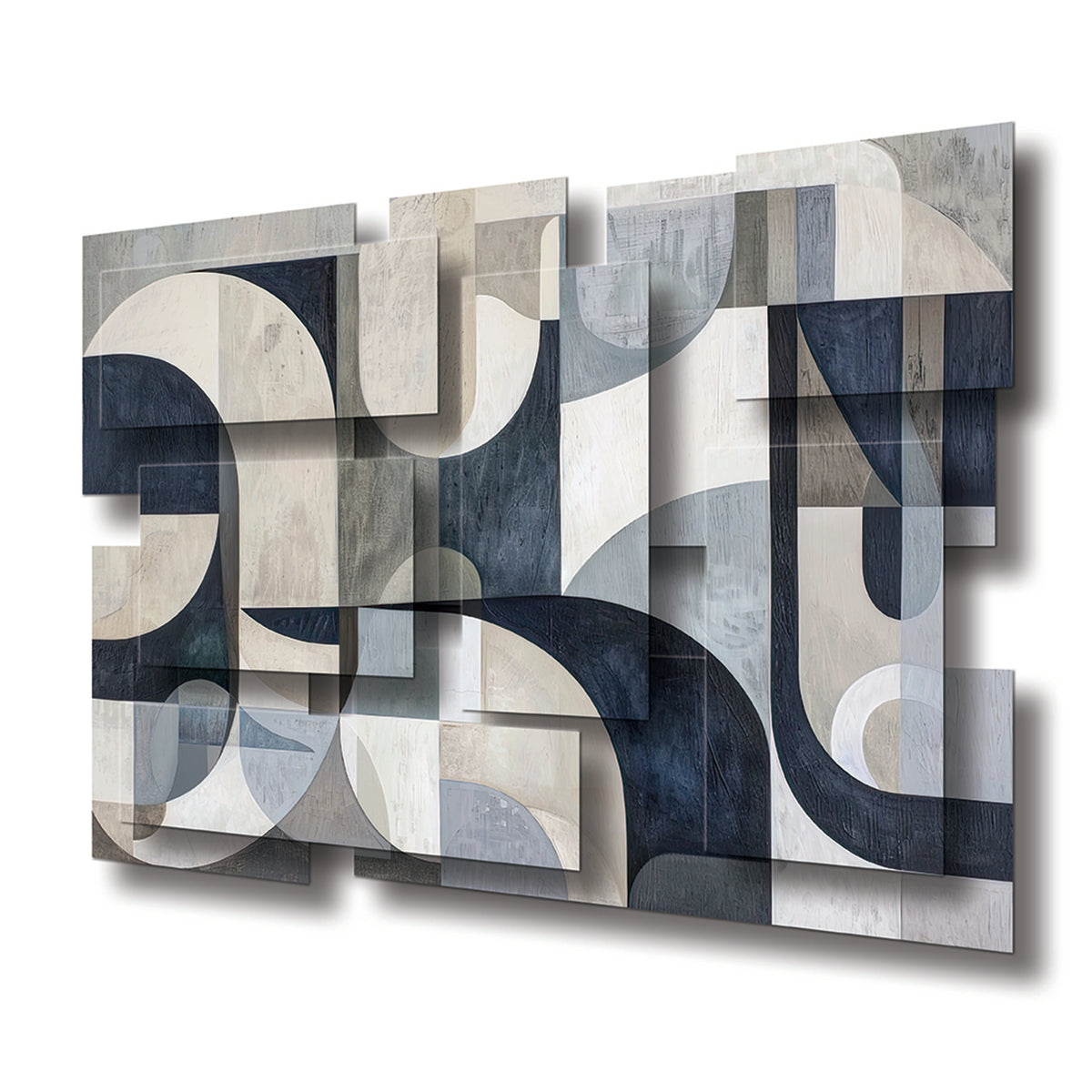 Wabi Sabi wall sculpture at an angle, showing the layered aluminum panels